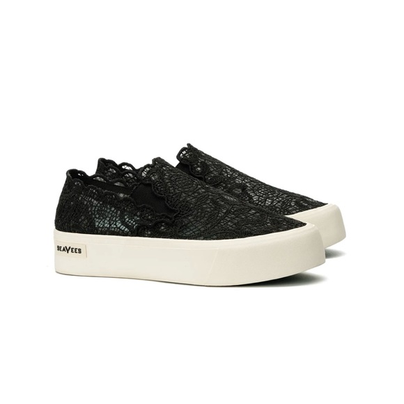 SeaVees Baja Platform Lace Slip on Sneakers Black 8.5 - Picture 2 of 9